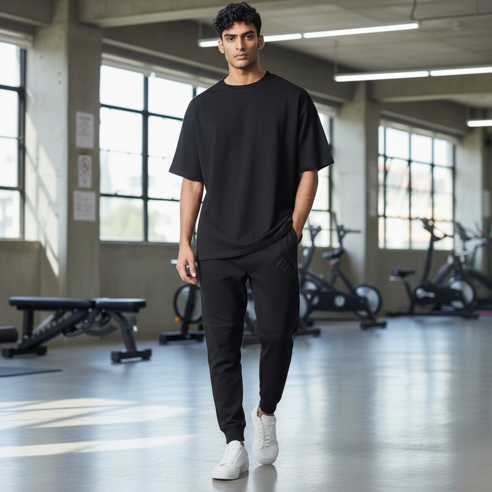 Gymshark Mens GMBT5233 Black Tapered Fleece Joggers Sweatpants Small‎